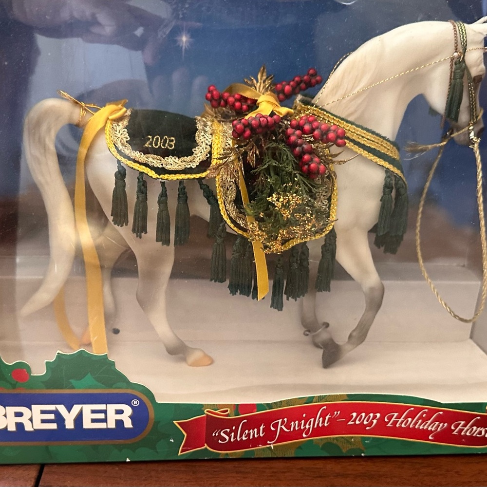 Breyer Silent Knight 2003 Holiday Horse - Grey with green and gold tack